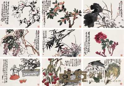 郭石夫 2003年作 花卉小品 册页（九开） 45×63.5cm×9